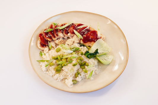 Sticky Honey Chicken with Edamame Beans and Jasmine Rice